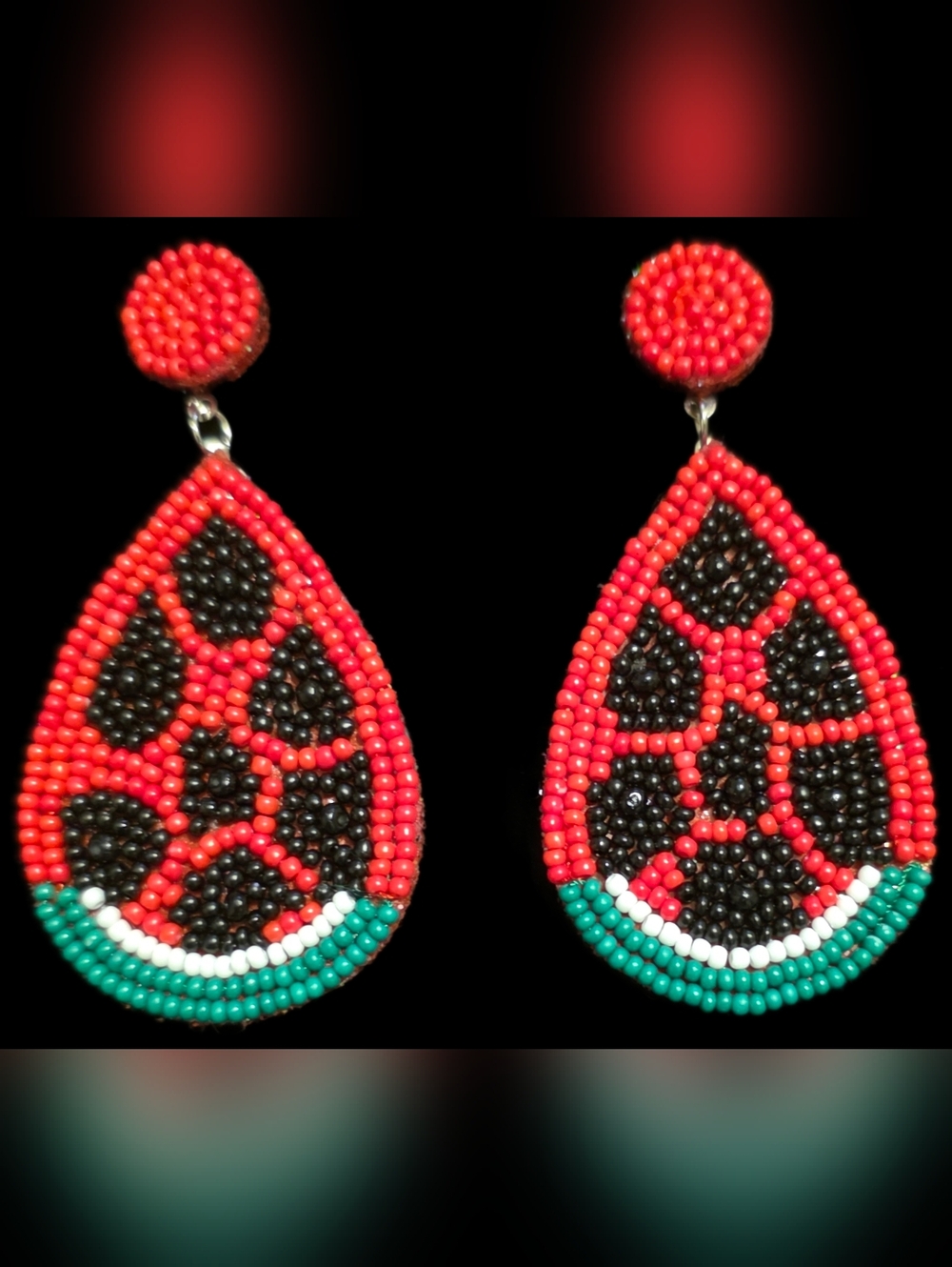 Beaded Watermelon Teardrop Earrings